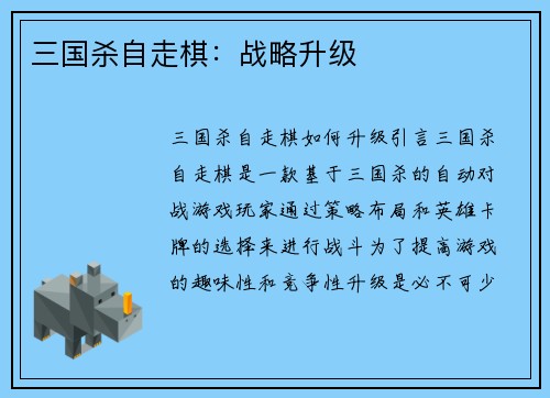 三国杀自走棋：战略升级