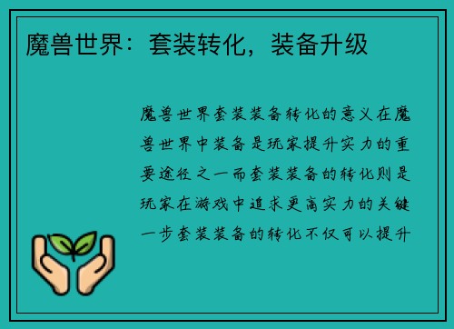 魔兽世界：套装转化，装备升级